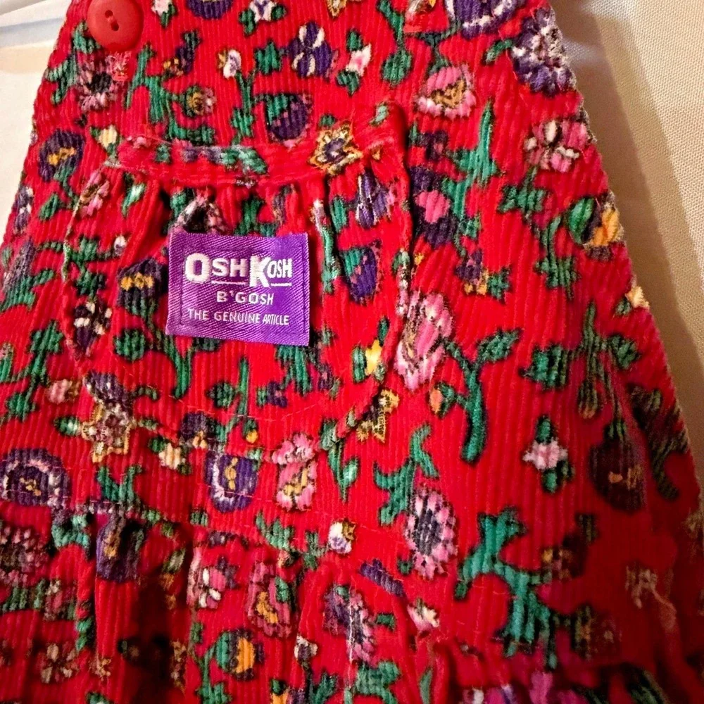 Vtg OshKosh B'Gosh‎ USA red floral romper bubble 18M baby girl cotton blend